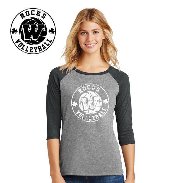 Rocks Volleyball - DM136L-b District Made® Ladies Perfect Tri™ 3/4-Sleeve Raglan