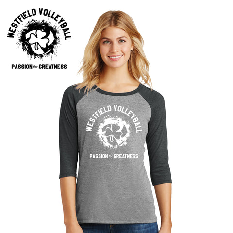 Rocks Volleyball - DM136L-c District Made® Ladies Perfect Tri™ 3/4-Sleeve Raglan