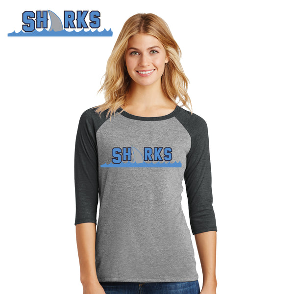 Sharks - DM136L District Made® Ladies Perfect Tri® 3/4-Sleeve Raglan
