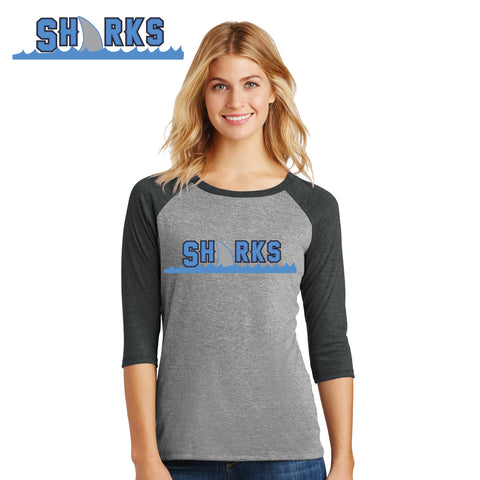 Sharks - DM136L District Made® Ladies Perfect Tri® 3/4-Sleeve Raglan