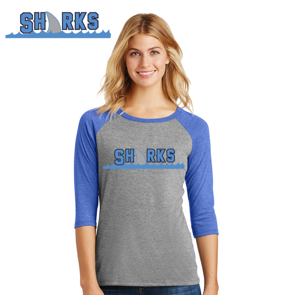 Sharks - DM136L District Made® Ladies Perfect Tri® 3/4-Sleeve Raglan