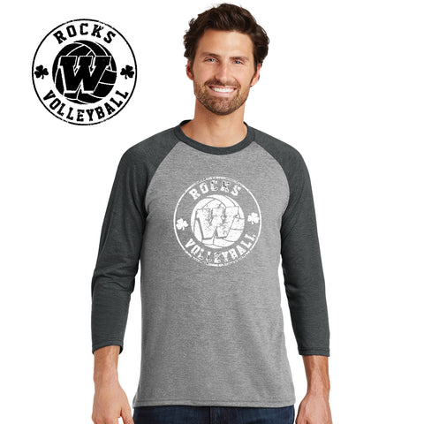 Rocks Volleyball - DM136-b District Made® Mens Perfect Tri™ 3/4-Sleeve Raglan