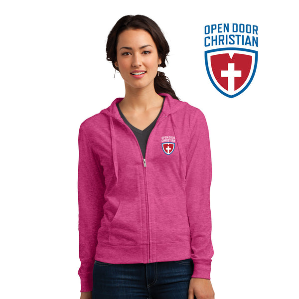 Open Door - DT2100 District® Juniors Jersey Full-Zip Hoodie