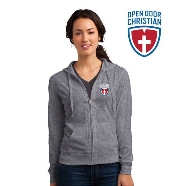 Open Door - DT2100 District® Juniors Jersey Full-Zip Hoodie