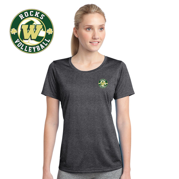 Rocks Volleyball - LST360-a Sport-Tek® Ladies Heather Contender™ Scoop Neck Tee