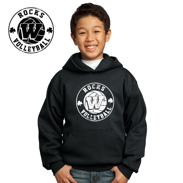 Rocks Volleyball - PC90YH-b Port & Company® - Youth Core Fleece Pullover Hooded Sweatshirt