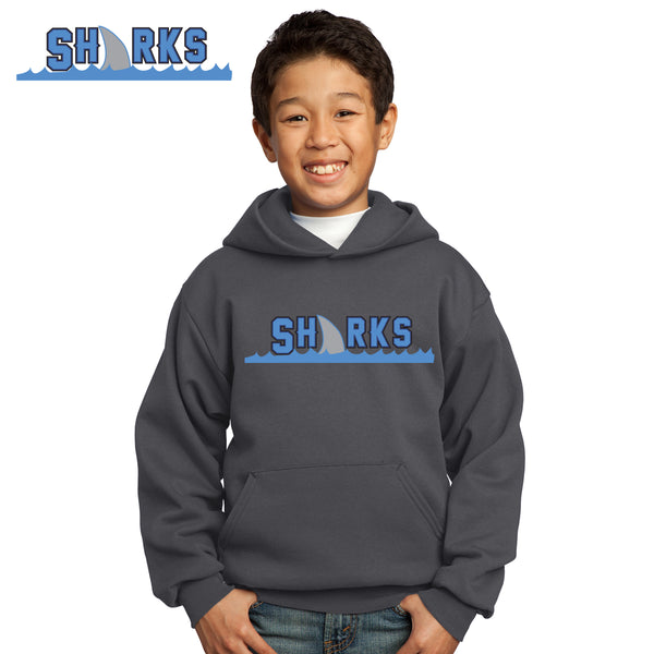 Sharks - PC90YH Port & Company® - Youth Core Fleece Pullover Hooded Sweatshirt