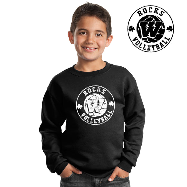 Rocks Volleyball - PC90Y-b Port & Company® - Youth Core Fleece Crewneck Sweatshirt
