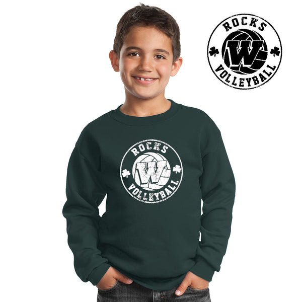 Rocks Volleyball - PC90Y-b Port & Company® - Youth Core Fleece Crewneck Sweatshirt