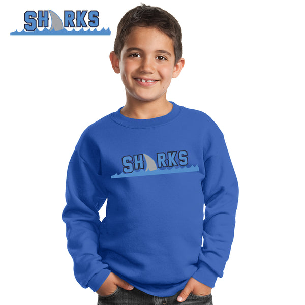 Sharks - PC90Y Port & Company® - Youth Core Fleece Crewneck Sweatshirt