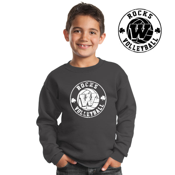 Rocks Volleyball - PC90Y-b Port & Company® - Youth Core Fleece Crewneck Sweatshirt