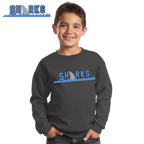 Sharks - PC90Y Port & Company® - Youth Core Fleece Crewneck Sweatshirt