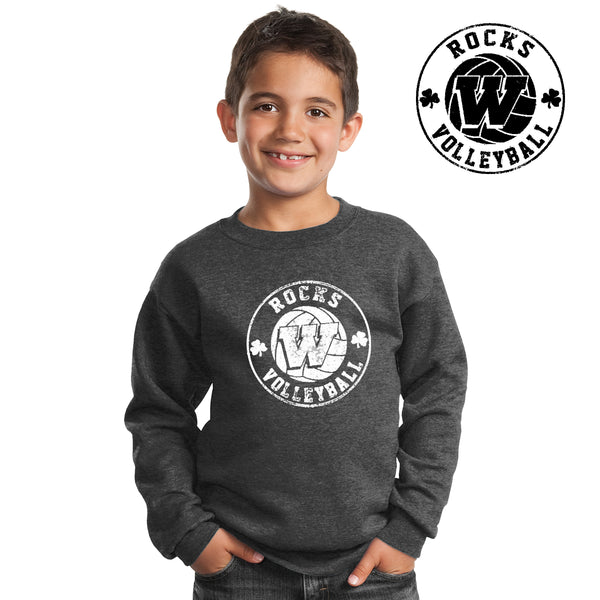 Rocks Volleyball - PC90Y-b Port & Company® - Youth Core Fleece Crewneck Sweatshirt