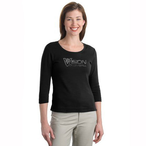 L517 **BLING** Port Authority® Ladies Modern Stretch Cotton 3/4-Sleeve Scoop Neck Shirt.