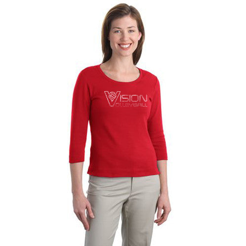 L517 **BLING** Port Authority® Ladies Modern Stretch Cotton 3/4-Sleeve Scoop Neck Shirt.